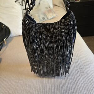Madison West Black Beaded Fringe Crossbody Bag